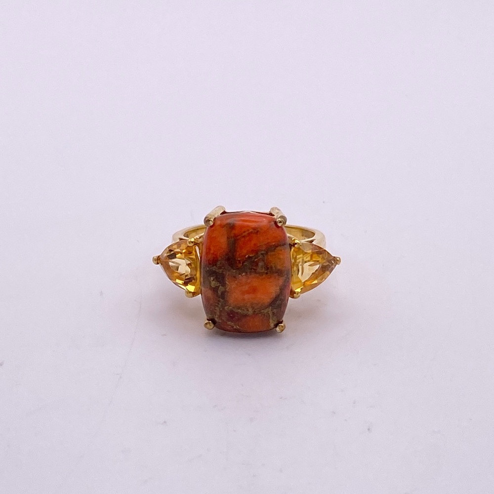Orange Turquoise and Citrine Ring; GbD; Size 8 & 9.75